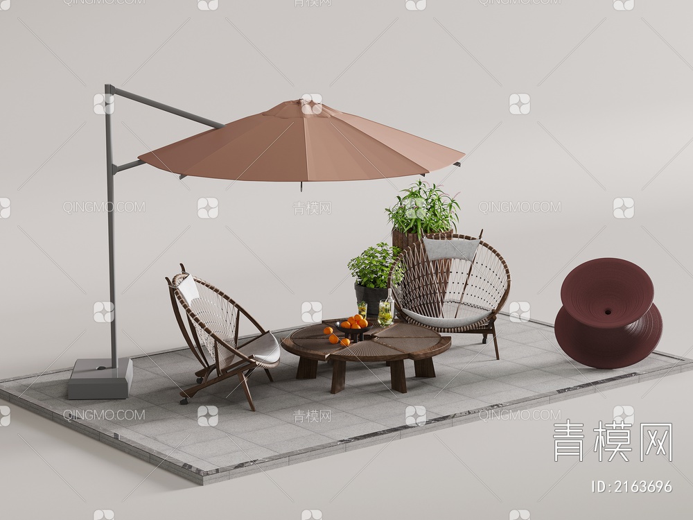 户外桌椅 遮阳伞3D模型下载【ID:2163696】