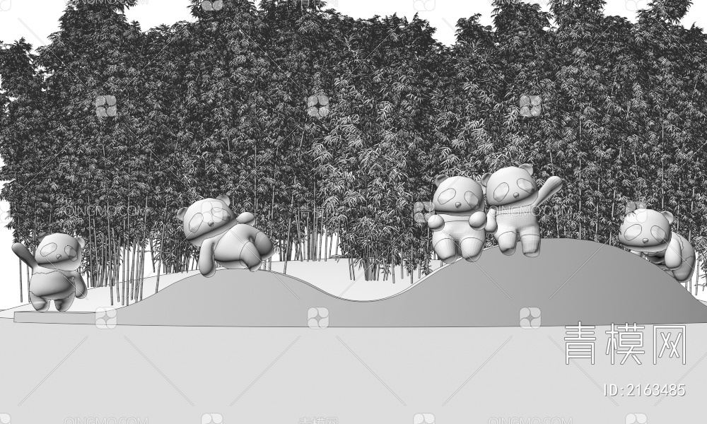 熊猫动物雕塑小品_景墙3D模型下载【ID:2163485】