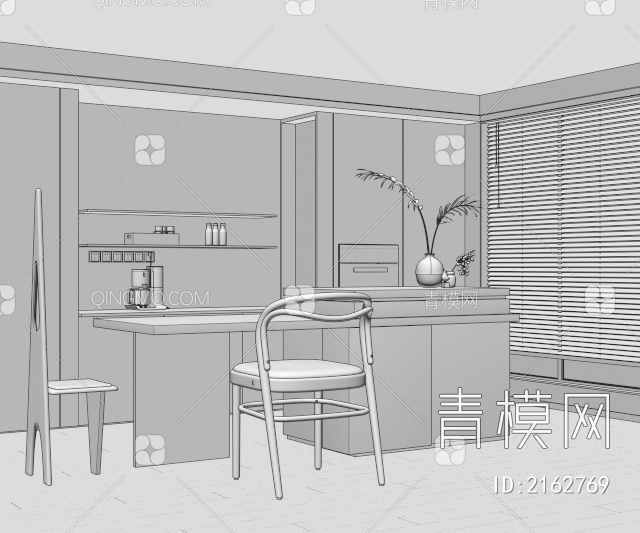 开放式厨房 吧台吧椅3D模型下载【ID:2162769】