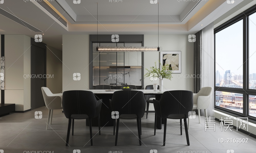 客餐厅 黑白灰 大平层 高级灰3D模型下载【ID:2163502】