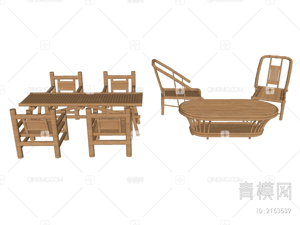 竹筒桌椅SU模型下载【ID:2163539】