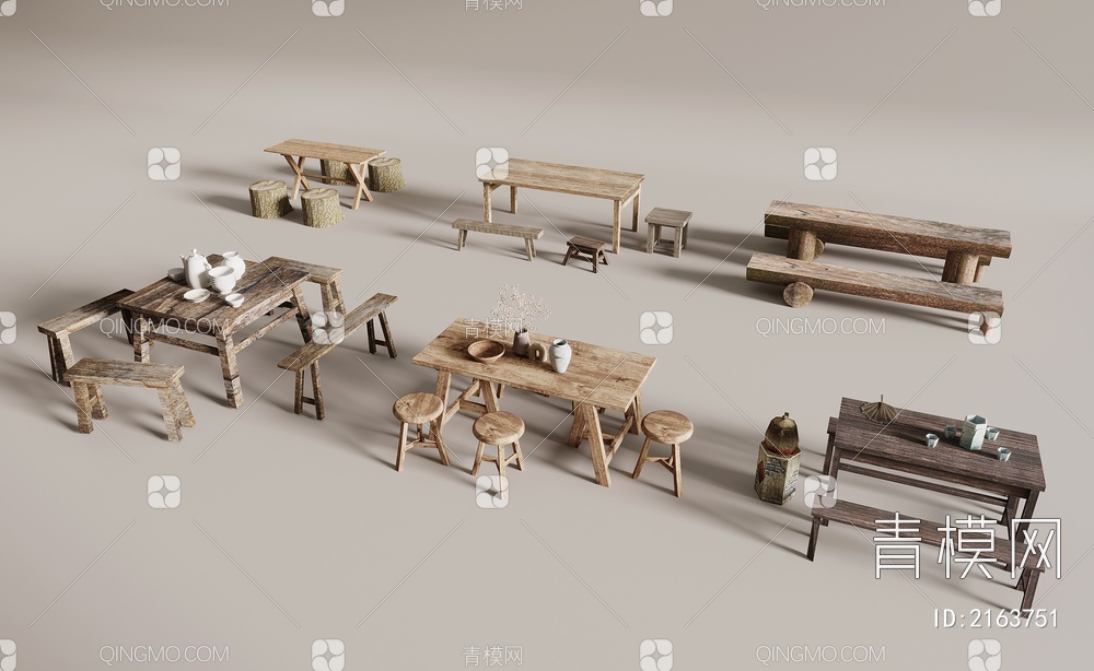 户外桌椅组合3D模型下载【ID:2163751】
