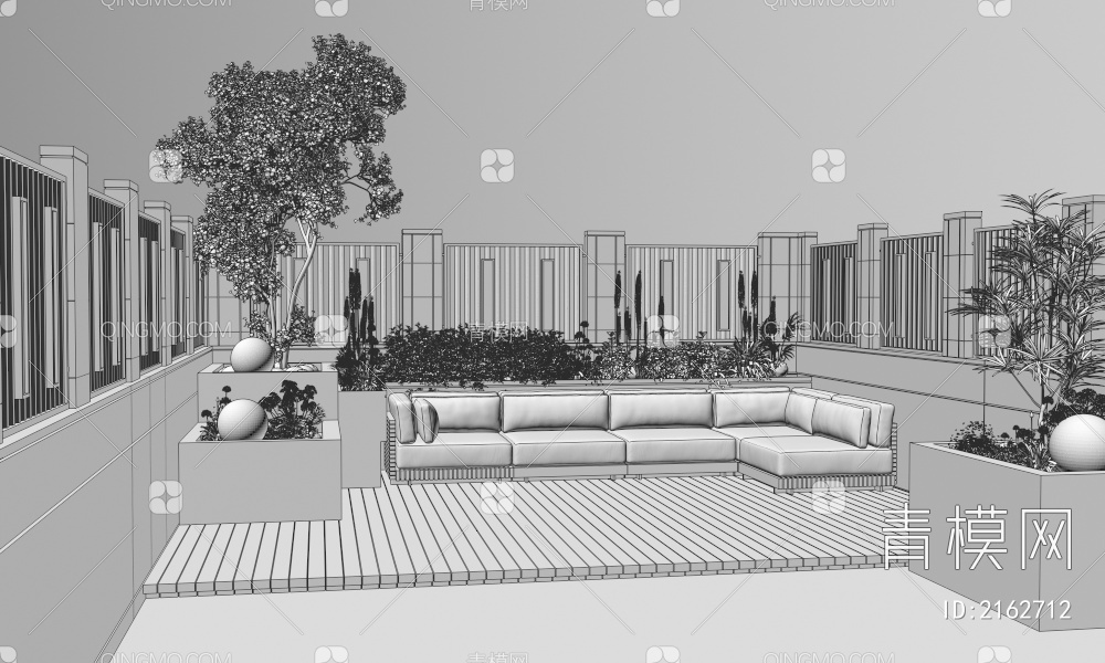 屋顶花园 别墅庭院 植物组合3D模型下载【ID:2162712】