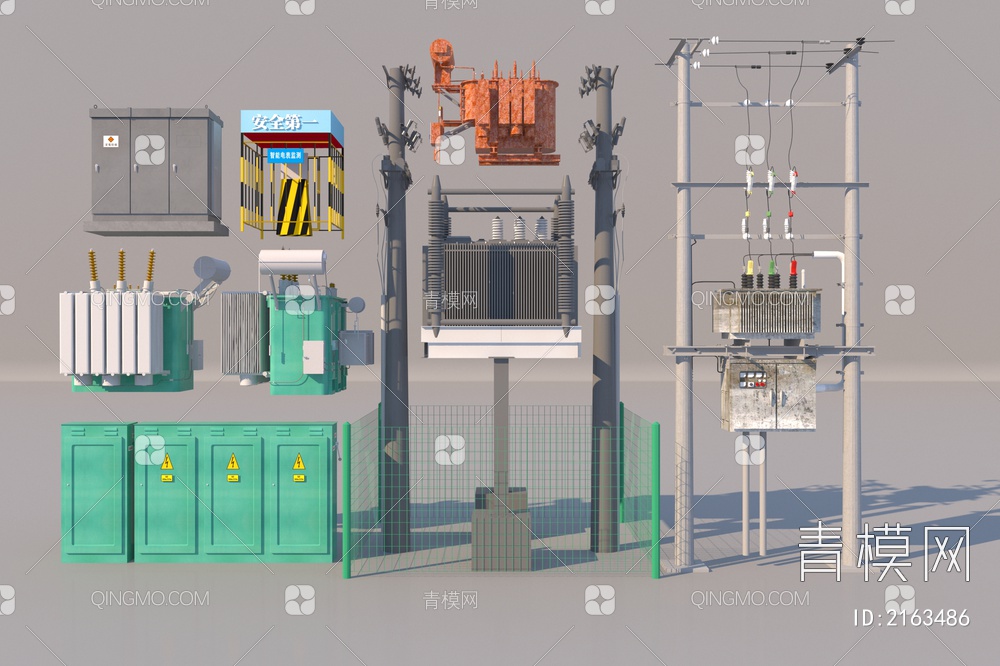 电线杆_变压器_电塔_高压电箱3D模型下载【ID:2163486】