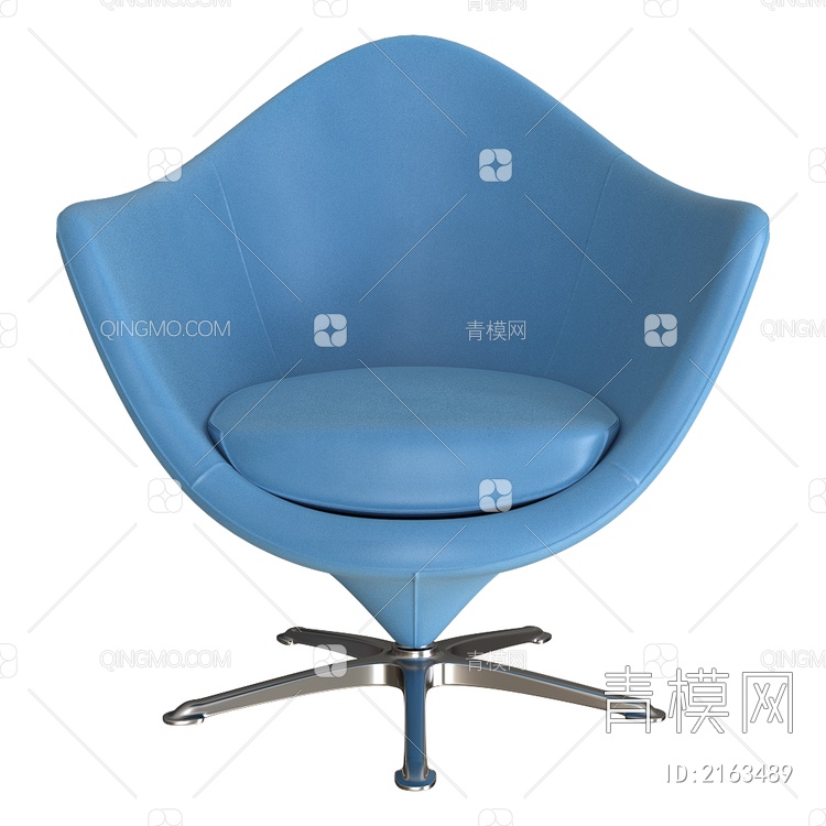 蓝色公区办公室单人沙发 休闲椅3D模型下载【ID:2163489】