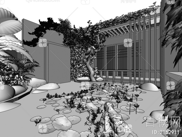 楼顶花园景观 水池3D模型下载【ID:2162911】