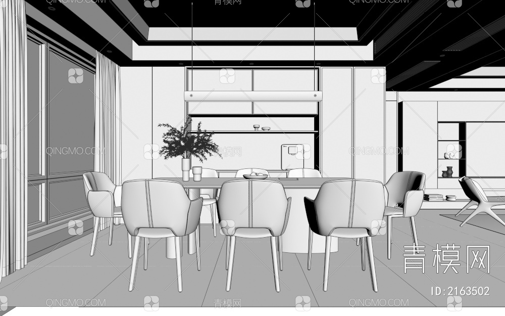 客餐厅 黑白灰 大平层 高级灰3D模型下载【ID:2163502】