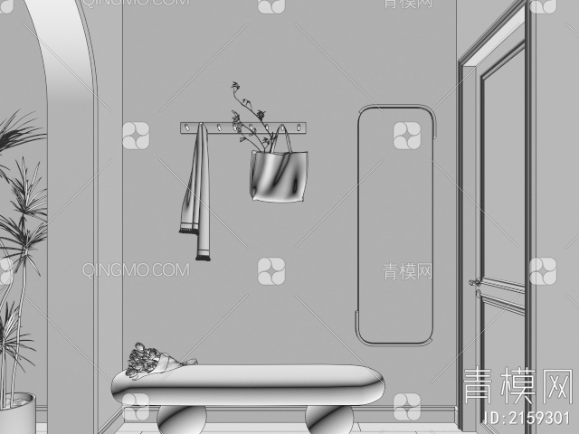 入户玄关换鞋凳 挂衣板3D模型下载【ID:2159301】