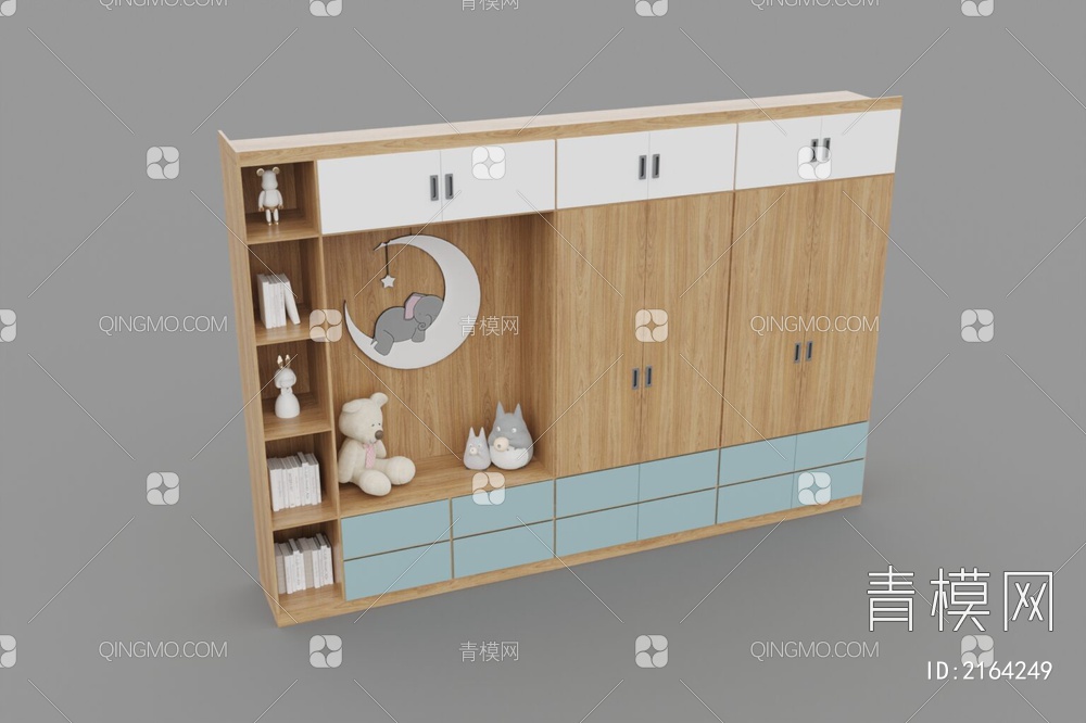 儿童房多功能原木衣柜3D模型下载【ID:2164249】