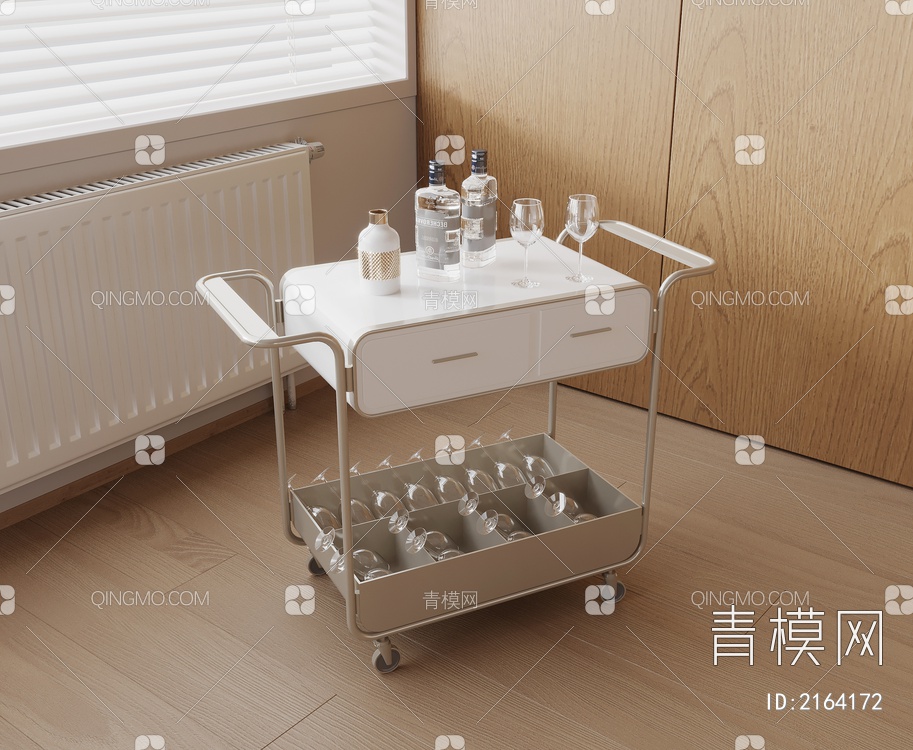 手推餐车 备餐车3D模型下载【ID:2164172】