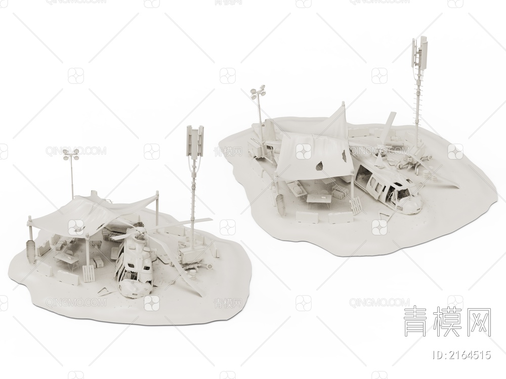 军事器材 坠毁的直升机3D模型下载【ID:2164515】