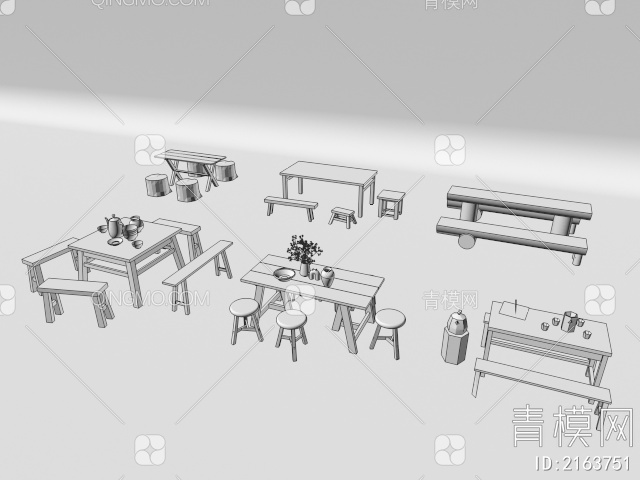 户外桌椅组合3D模型下载【ID:2163751】