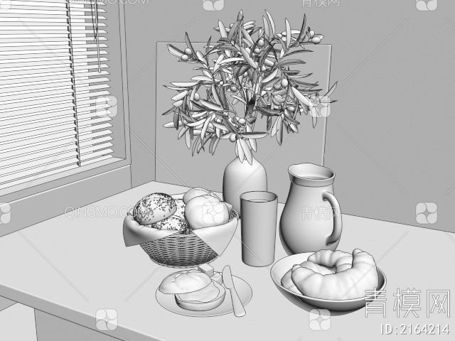 食物 面包 牛奶3D模型下载【ID:2164214】