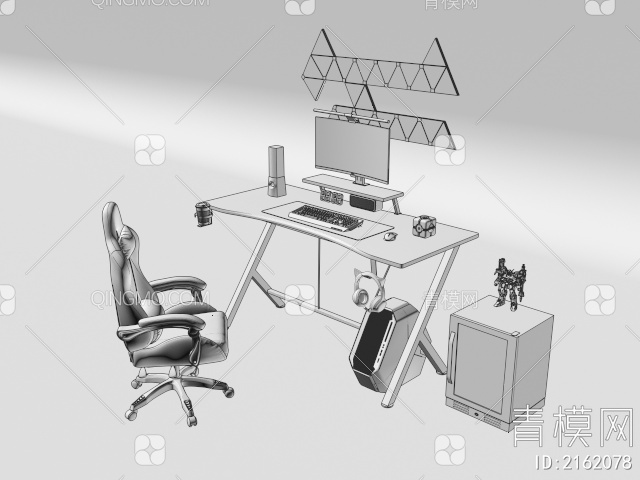 电竞桌椅 电脑设备 鼠标 键盘 显示器3D模型下载【ID:2162078】