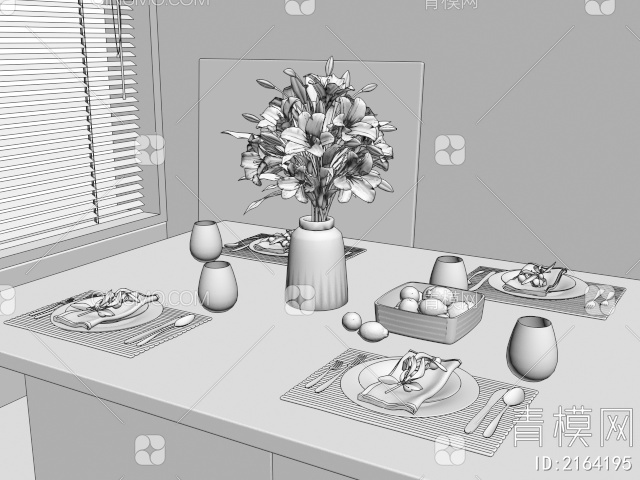 餐具 西餐餐具 刀叉盘子 花卉水果3D模型下载【ID:2164195】