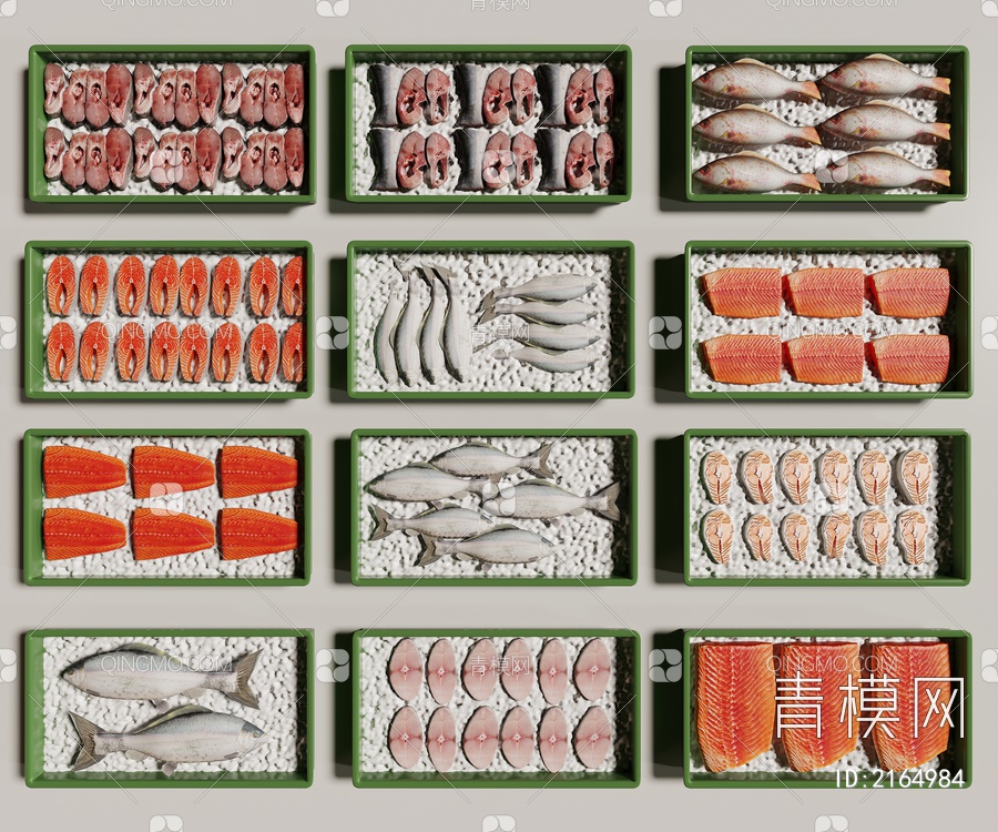 海鲜拼盘 生肉 鱼肉3D模型下载【ID:2164984】