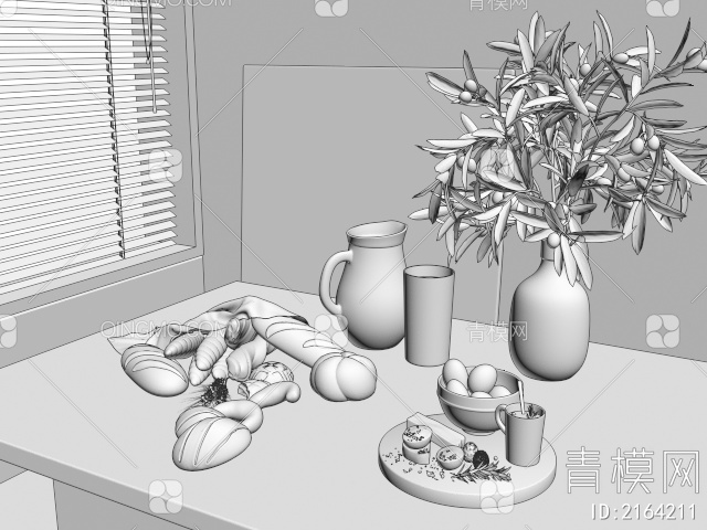 早餐 食物 面包 牛奶3D模型下载【ID:2164211】