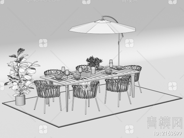 户外桌椅 遮阳伞3D模型下载【ID:2163699】