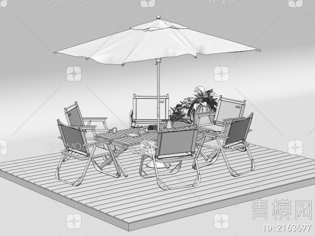 户外桌椅 遮阳伞3D模型下载【ID:2163697】