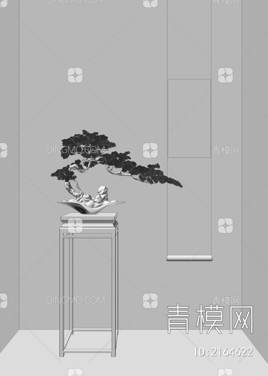 松树盆景 挂画3D模型下载【ID:2164622】