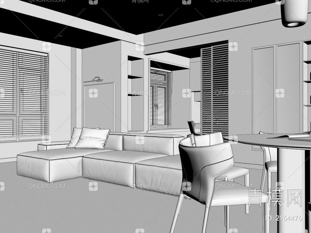 暗黑客餐厅 意式客餐厅 客餐厅 极简客餐厅 餐桌椅 吊灯 画3D模型下载【ID:2164476】