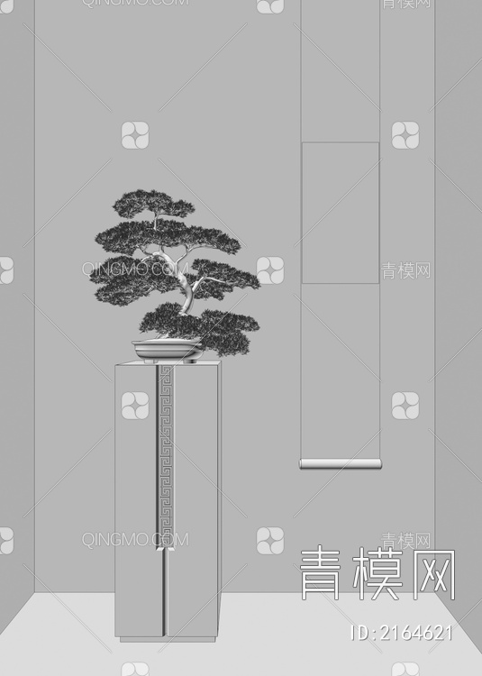 松树盆景 挂画3D模型下载【ID:2164621】