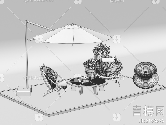 户外桌椅 遮阳伞3D模型下载【ID:2163696】