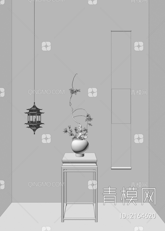 盆景 古建筑 吊灯3D模型下载【ID:2164620】