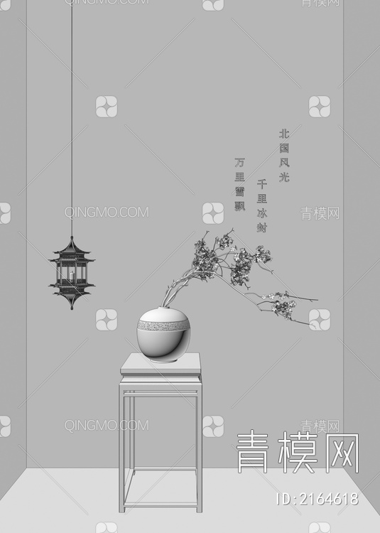 盆景 古建筑 吊灯3D模型下载【ID:2164618】