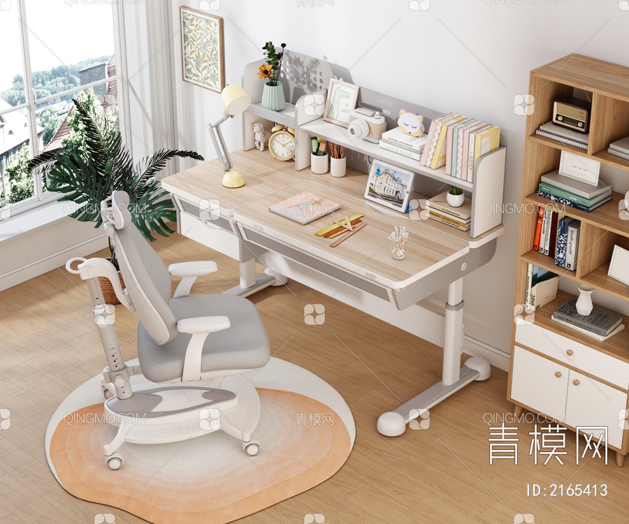 儿童书桌 学习桌3D模型下载【ID:2165413】