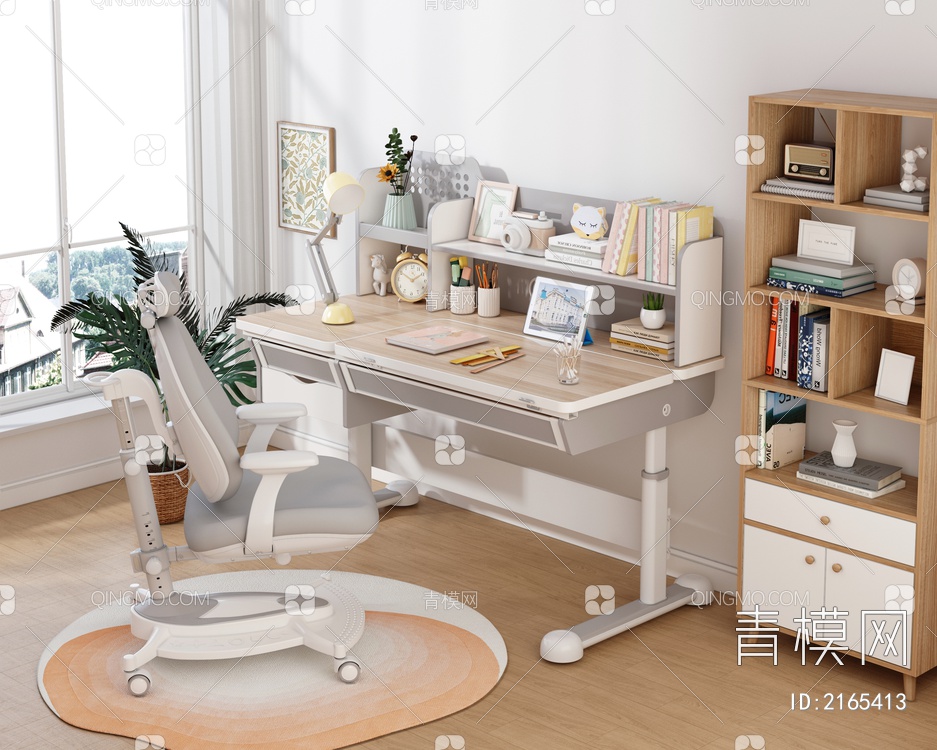 儿童书桌 学习桌3D模型下载【ID:2165413】