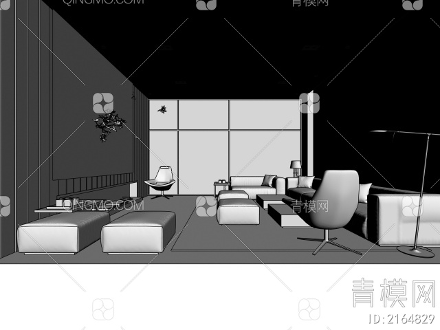 别墅影音室 弧形楼梯间3D模型下载【ID:2164829】