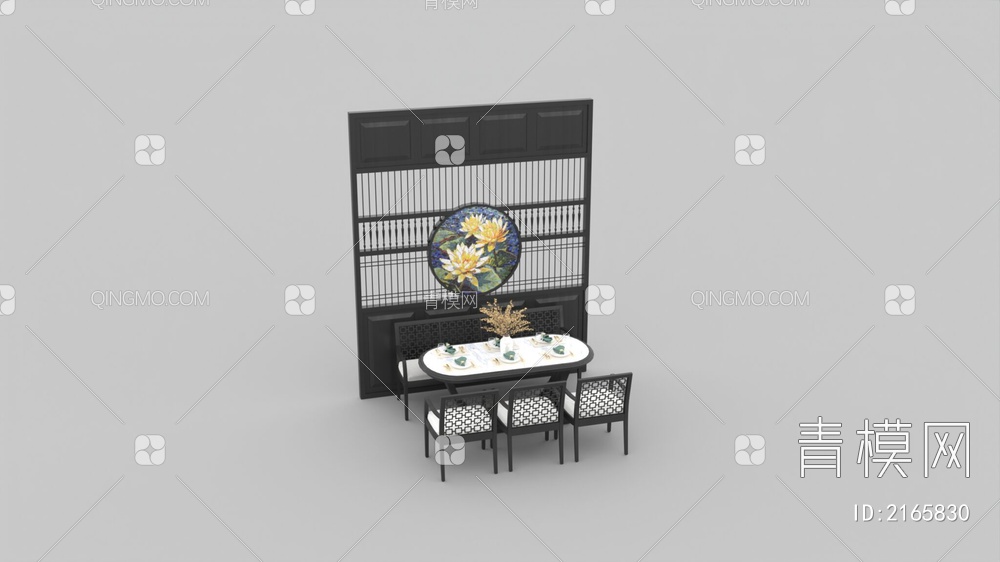 餐桌椅 墙面装饰组合3D模型下载【ID:2165830】