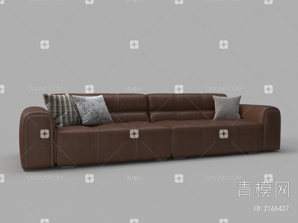 棕色多人皮革沙发3D模型下载【ID:2165427】
