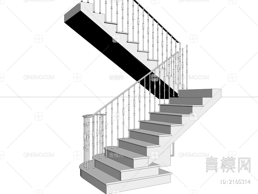 实木楼梯 金属栏杆3D模型下载【ID:2165314】