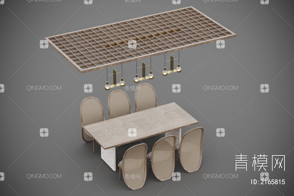 藤编餐椅餐桌组合3D模型下载【ID:2165815】