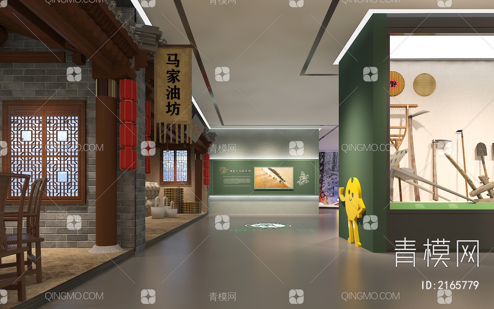 农业博物馆 农耕场景还原 电子翻书 360全息投影 展示柜 农具3D模型下载【ID:2165779】