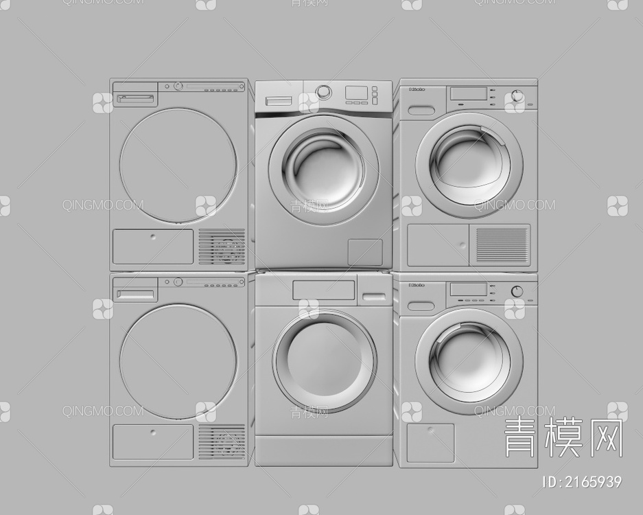 洗衣机 烘干机 滚筒洗衣机  洗烘一体机3D模型下载【ID:2165939】