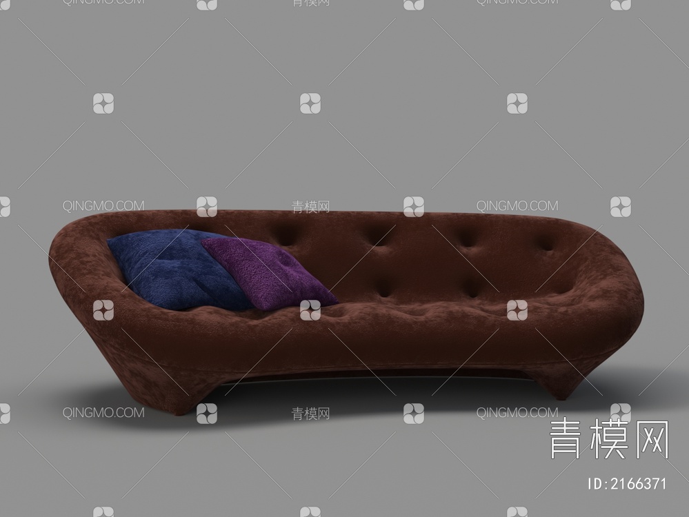天鹅绒软包布艺双人沙发3D模型下载【ID:2166371】