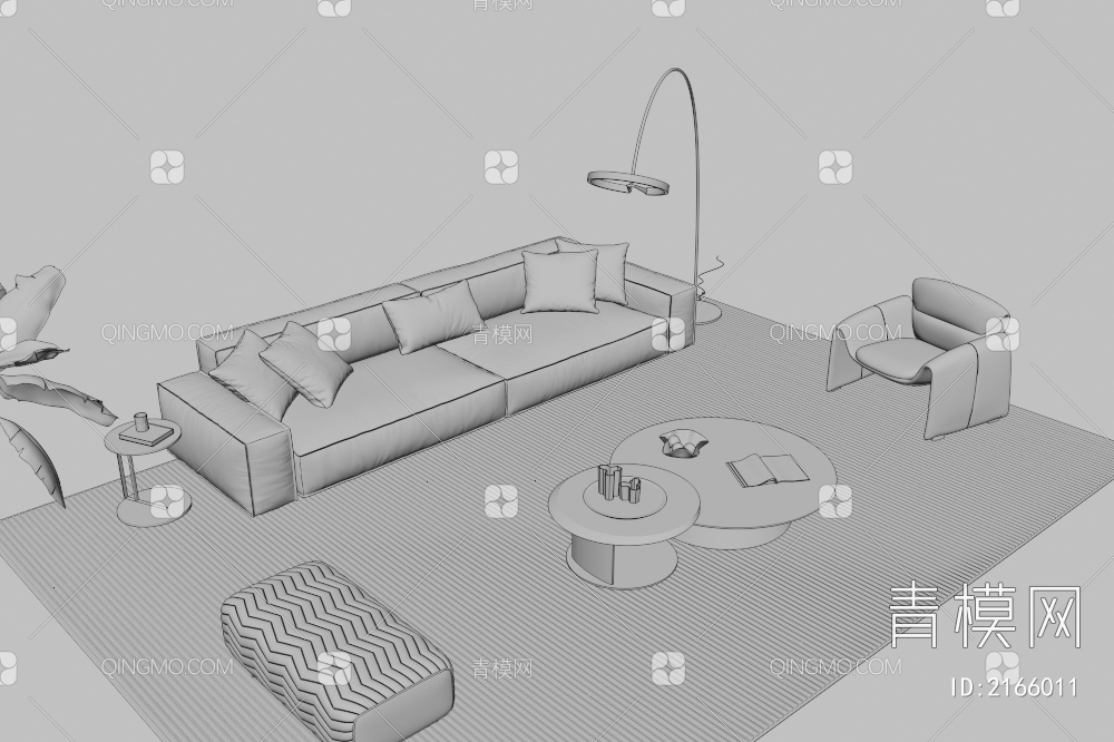 沙发茶几组合3D模型下载【ID:2166011】
