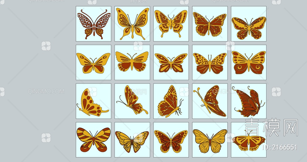 动物昆虫蝴蝶剪影图标装饰摆件SU模型下载【ID:2166551】