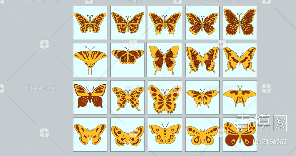 动物昆虫蝴蝶剪影图标装饰摆件SU模型下载【ID:2166553】