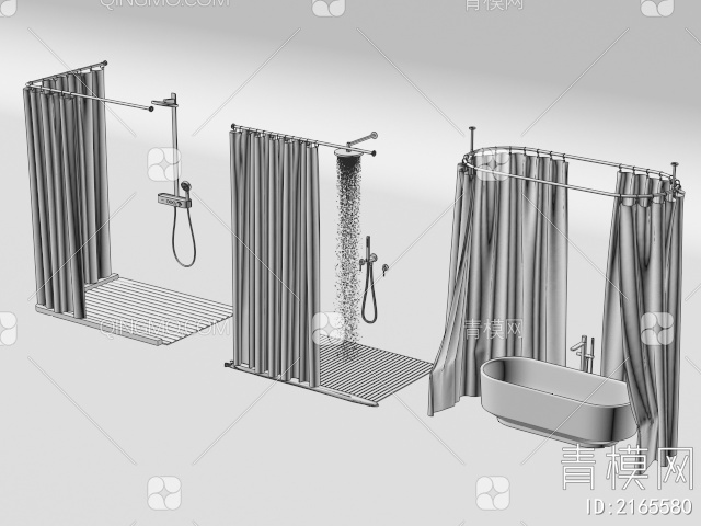 浴帘 花洒 浴室 浴缸3D模型下载【ID:2165580】