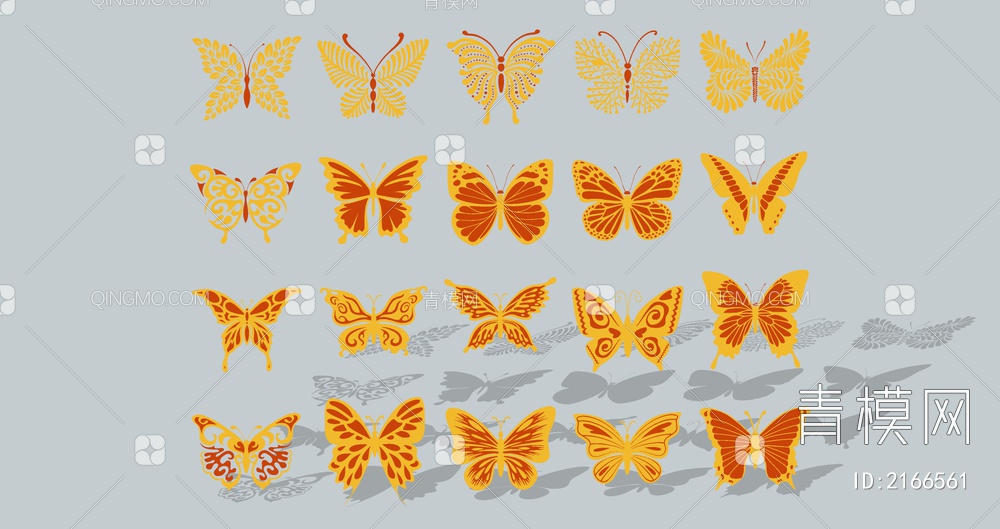 动物昆虫蝴蝶剪影图标装饰摆件SU模型下载【ID:2166561】