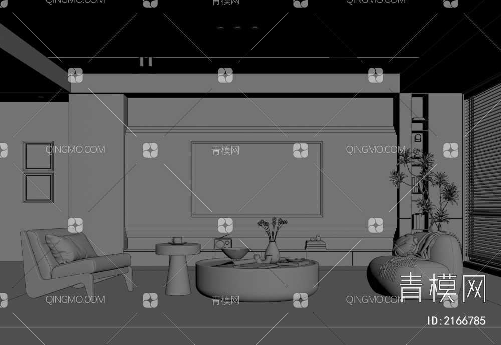 客厅 中古风电视背景墙 沙发茶几组合 休闲沙发椅 饰品摆件 背景墙3D模型下载【ID:2166785】
