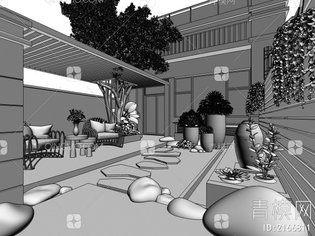 别墅后花园3D模型下载【ID:2166811】