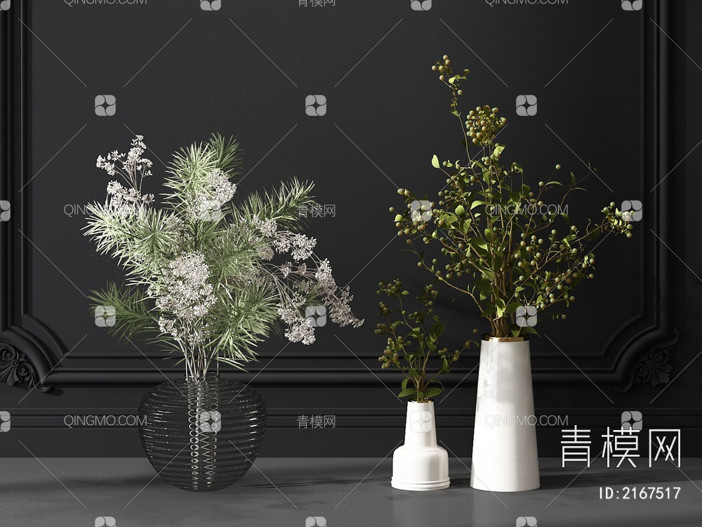 花瓶花卉3D模型下载【ID:2167517】