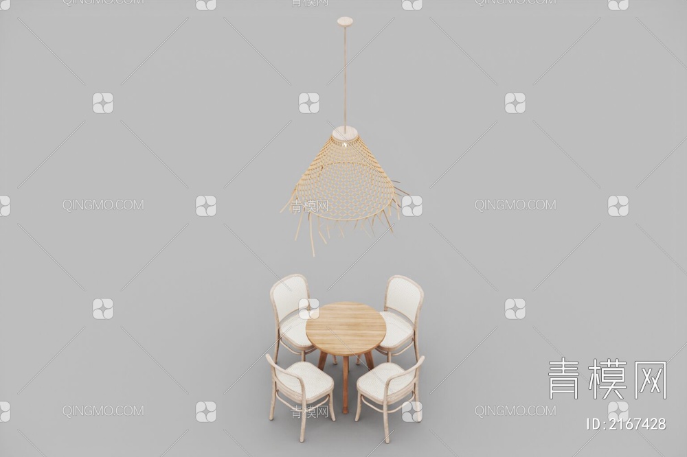 原木餐厅休闲区一桌四椅组合3D模型下载【ID:2167428】