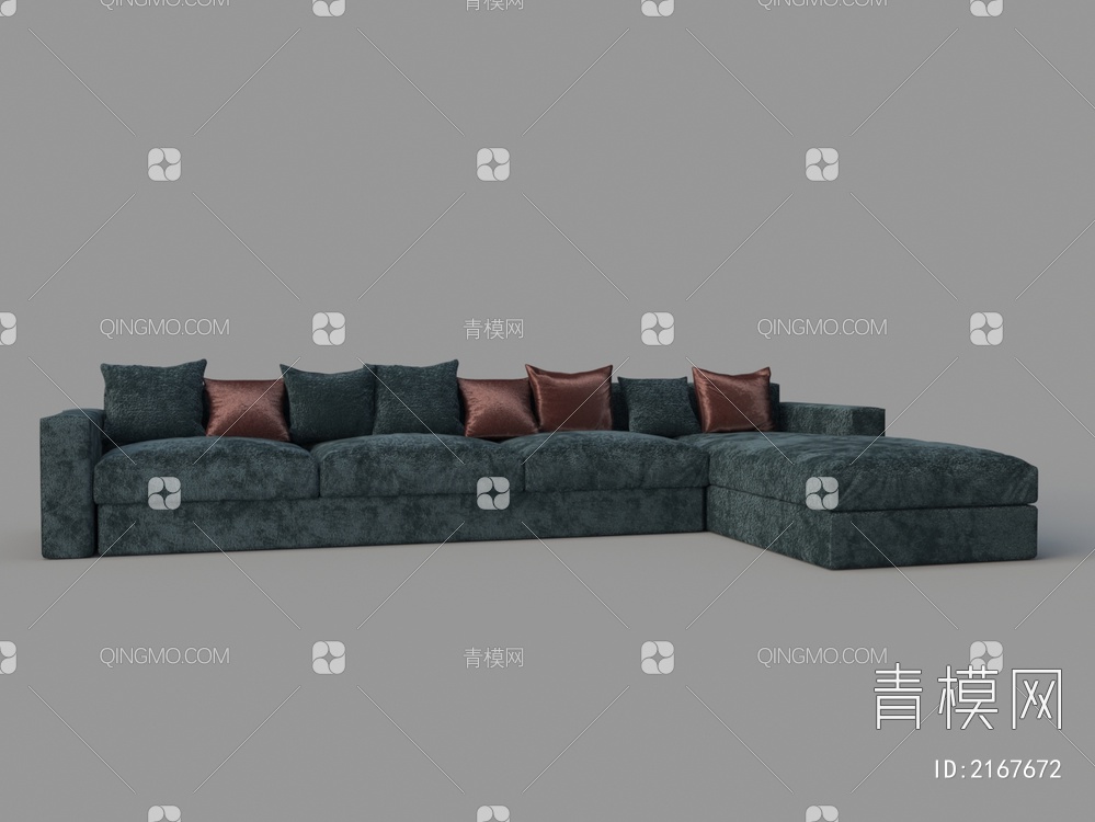 天鹅绒多人L型沙发3D模型下载【ID:2167672】