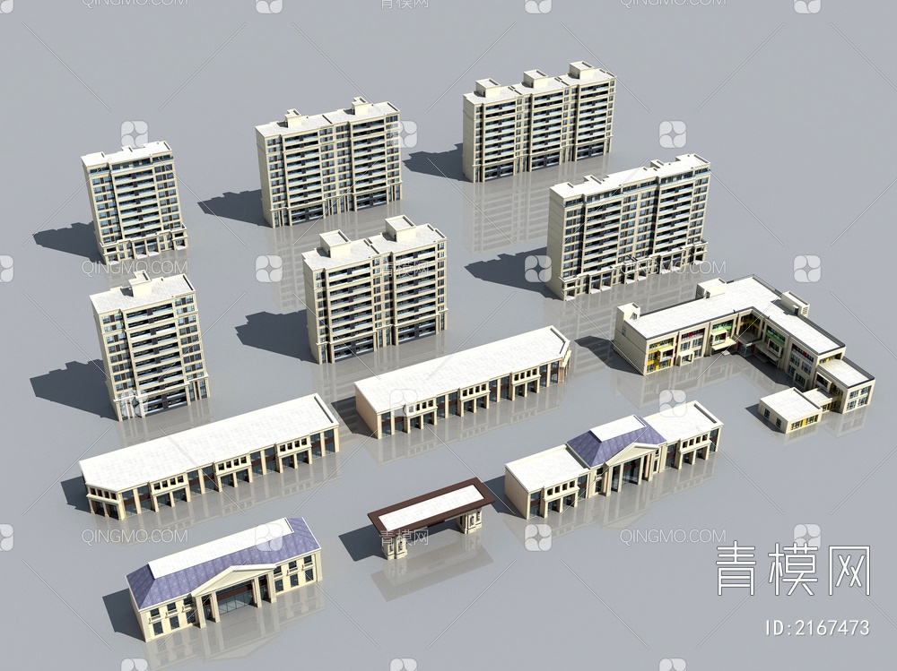 整套 住宅 小区 建筑3D模型下载【ID:2167473】